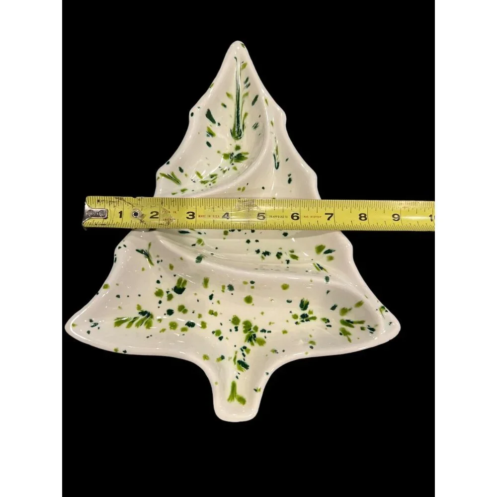 Vintage Christmas Tree Speckled HandPainted Ceramic Candy Cheese Party Tray 1977